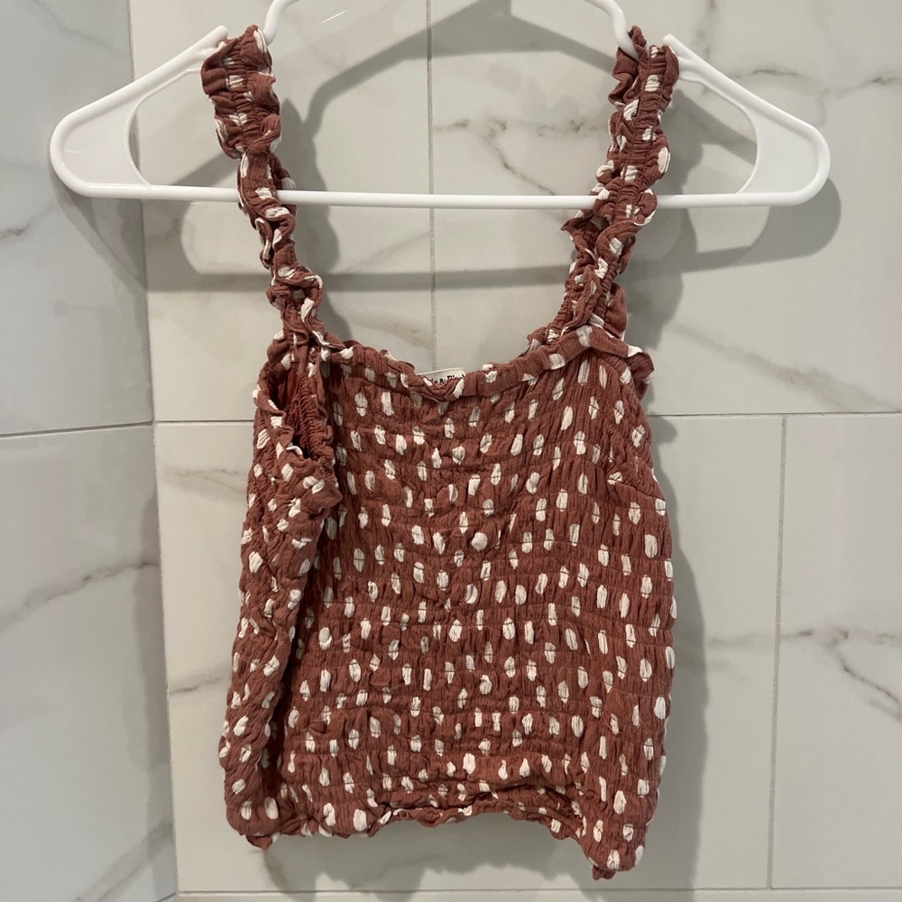 Abercrombie & Fitch Ruffled Camisole in mauve pink and White